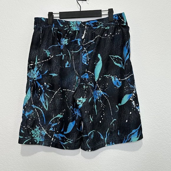 Speedo Men's Swim Trunks Tie Elastic Back Waist Size S Black Blue Beach - Picture 3 of 8